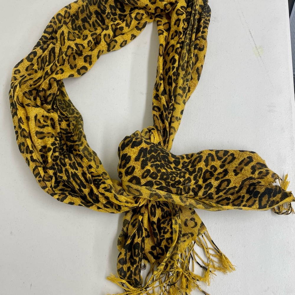 Leopard Print Fringe Scarf 74x27”